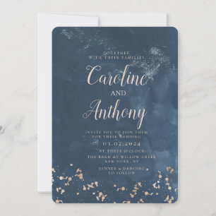Invitación Boda de oro de la Marina Azul Starry de color azul