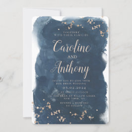Invitación Boda de oro de la Marina Azul Starry de color azul