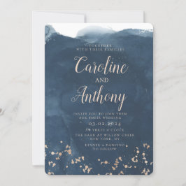 Invitación Boda de oro de la Marina Azul Starry de color azul