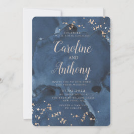 Invitación Boda de oro de la Marina Azul Starry de color azul