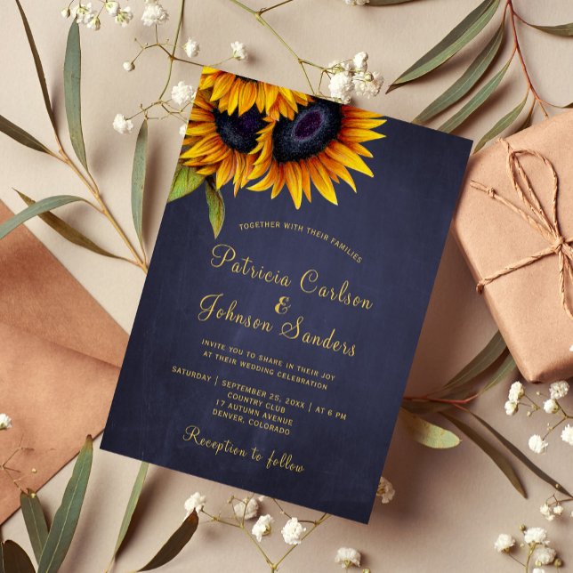 Invitación Boda de oro de la marina de girasol ruso (Subido por el creador)