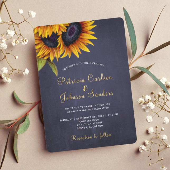Invitación Boda de oro de la marina de girasol ruso (Subido por el creador)