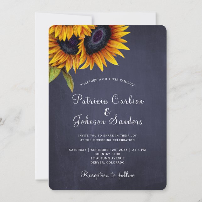 Invitación Boda de oro de la marina de girasol ruso (Anverso)