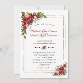 Invitación Boda de oro de la poinsettia blanca roja de invier