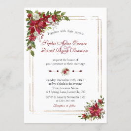 Invitación Boda de oro de la poinsettia blanca roja de invier
