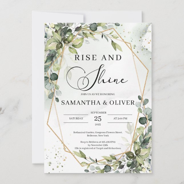 Invitación Boda de oro de la vegetación boho ascender y brill (Anverso)