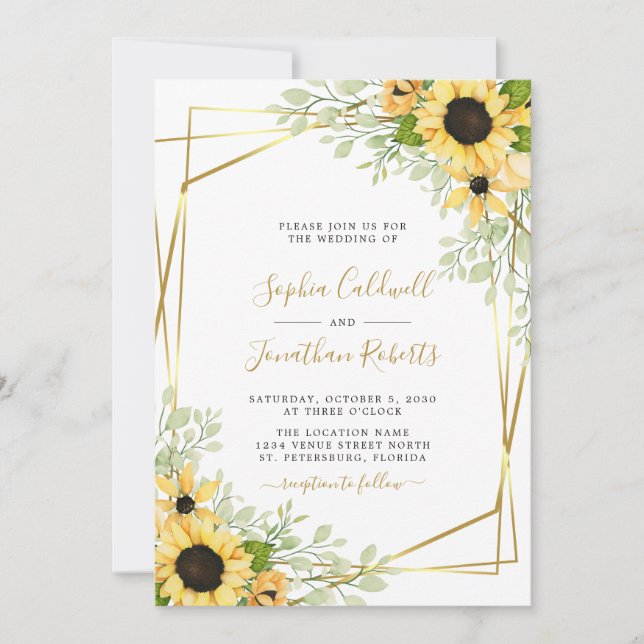 Invitación Boda de oro de la vegetación de los girasoles (Anverso)