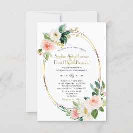 Invitación Boda de oro de las flores de crema de Rubor modern