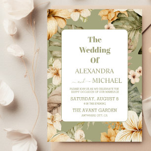 Invitación Boda de oro de las hojas tropicales modernas