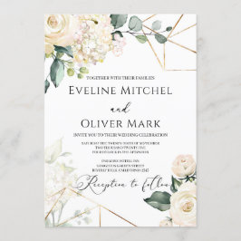 Invitación Boda de oro de las rosas blancas boho verde eucali