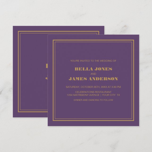Invitación Boda de oro de lavanda simple moderna (Anverso / Reverso)