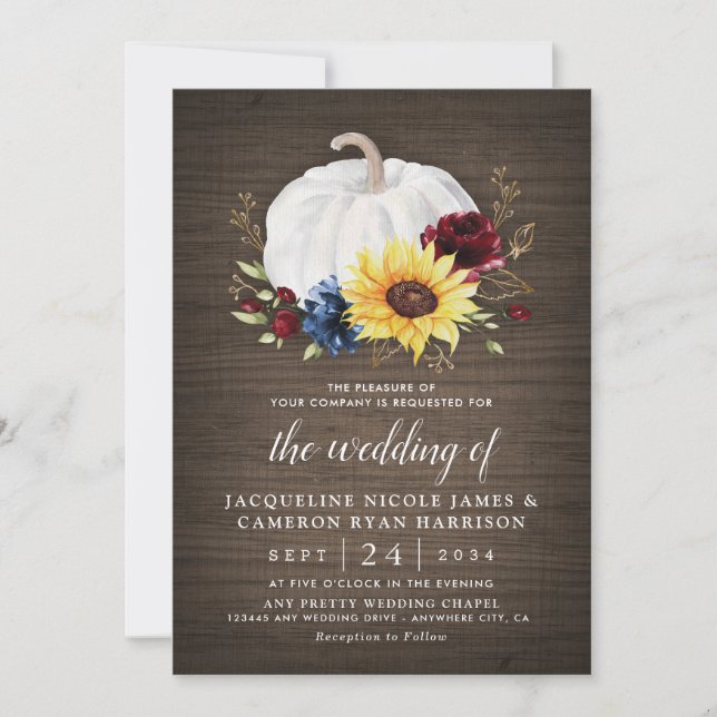 Invitación Boda de Oro de los Rosas de Giro de Calabaza Blanc (Anverso)