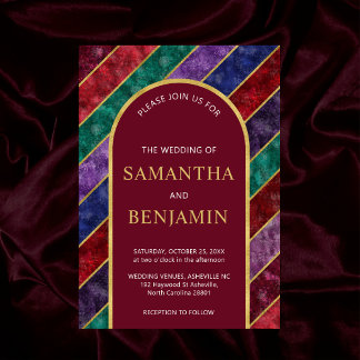 Invitación Boda de oro de lujo Arch Jewel Tone Burgundy