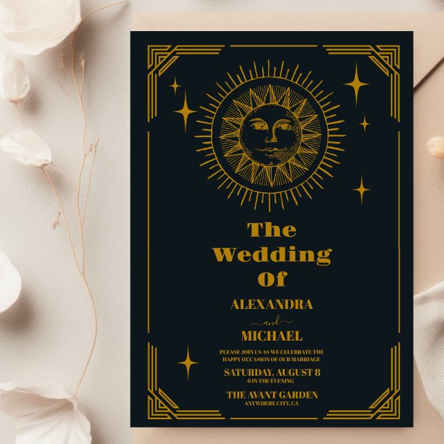 Invitación Boda de oro de luna creciente celestial (Subido por el creador)