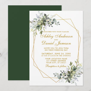 Invitación Boda de oro de marco geográfico de color de agua v