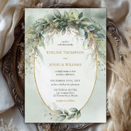 Invitación Boda de oro de moda boho eucalyptus