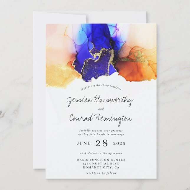 Invitación Boda de oro de Naranja azul (Anverso)