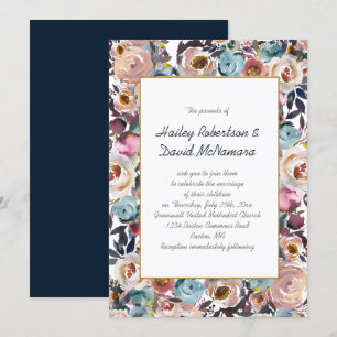 Invitación Boda de oro de Navy Blue Dusk Blue Mauve