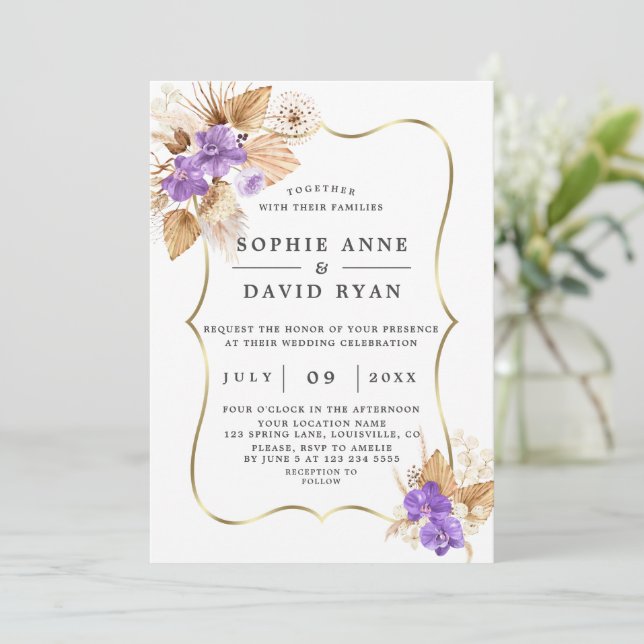 Invitación Boda de oro de Pampas Exóticas Grass Purple Orchid (Anverso de pie)