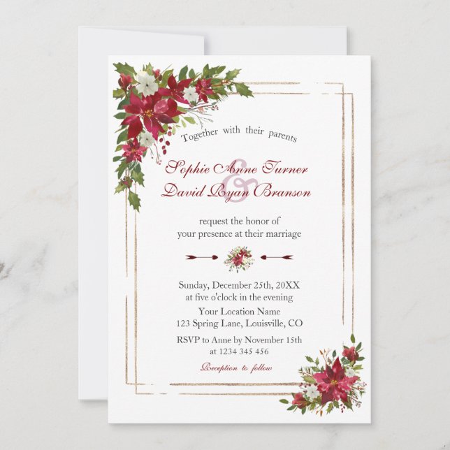 Invitación Boda de oro de Poinsettia Blanca Roja de invierno  (Anverso)