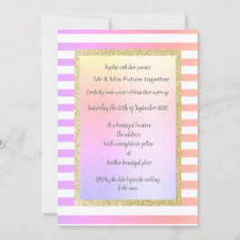 Invitación boda de oro de rayas pastel con purpurina de oro