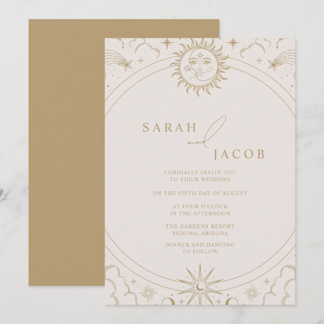 Invitación Boda de oro de Sun Moon Stars (Anverso / Reverso)