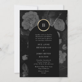 Invitación Boda de oro del arco floral dramático de carbón gr