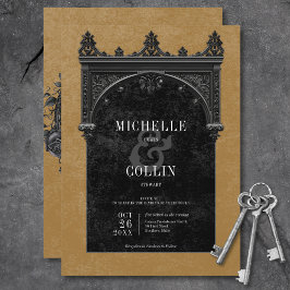 Invitación Boda de oro del Arco Negro Gótico y Rosas Negros