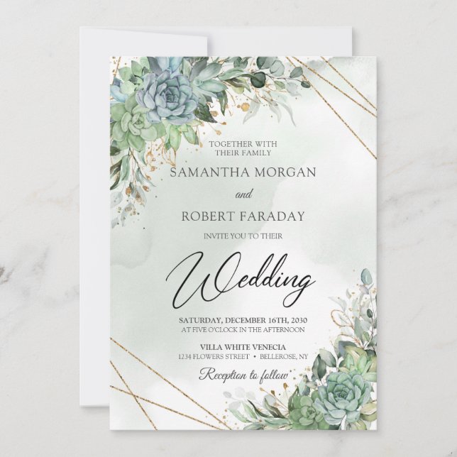 Invitación Boda de oro del eucalipto de moda en la vegetación (Anverso)