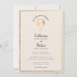 Invitación Boda de oro del mapa del mundo de la aventura