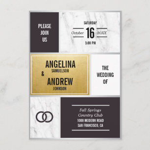 Invitación Boda de oro del mármol blanco negro moderno único