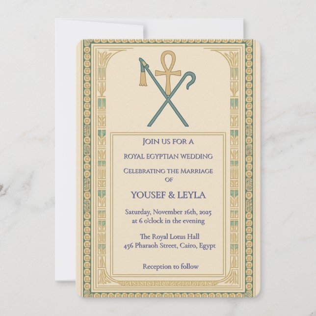 Invitación Boda de oro del Real Egipto Ankh y Scepter (Anverso)