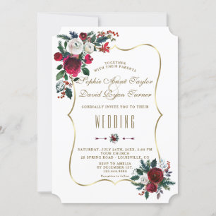 Invitación Boda de oro del vino floral floral borgoñona de in