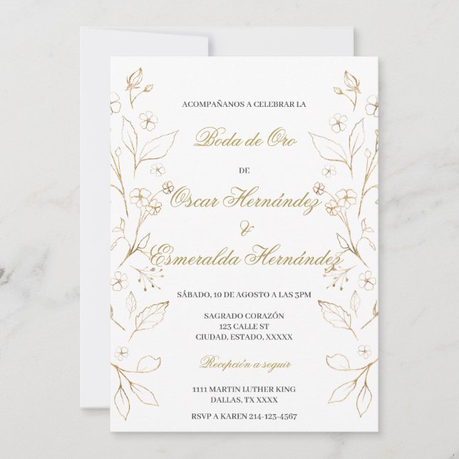 Invitación Boda de oro editable (Anverso)