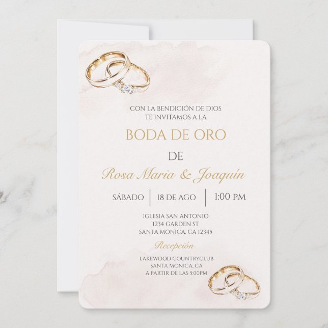 Invitación Boda de oro editable (Anverso)