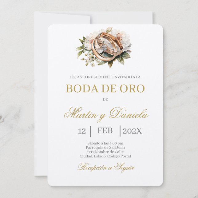 Invitación Boda de oro editable (Anverso)