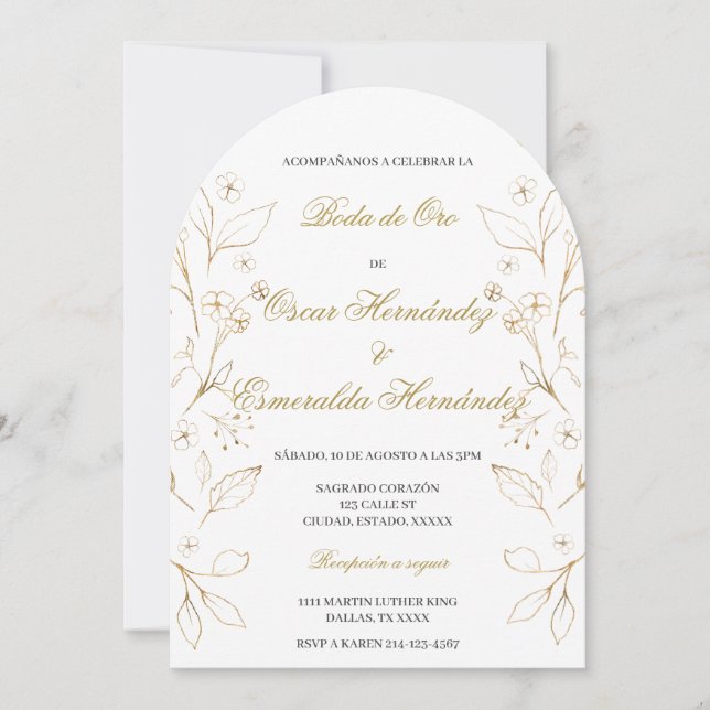 Invitación Boda de oro editable (Anverso)
