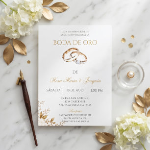 Invitación Boda de oro editable en blanco y dorado