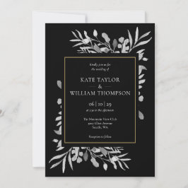 Invitación Boda de oro elegante del follaje blanco negro