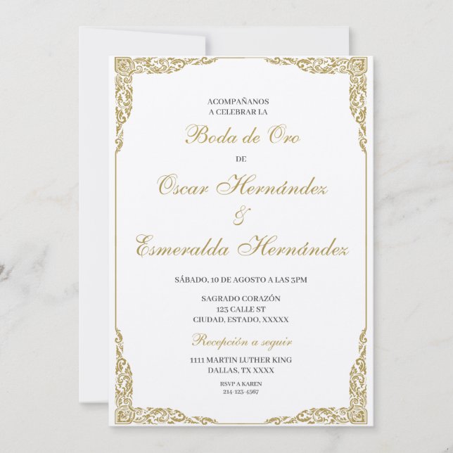 Invitación Boda de oro elegante editable (Anverso)
