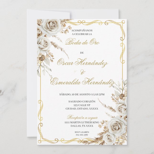 Invitación Boda de oro elegante editable (Anverso)