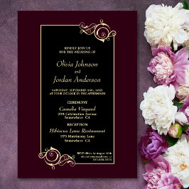Invitación Boda de oro elegante negro de Borgoña