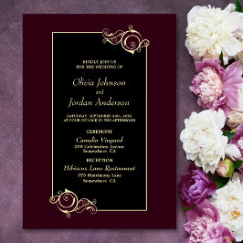 Invitación Boda de oro elegante negro de Borgoña