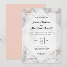Invitación Boda de oro elegante rosa de coral de mármol blanc