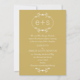 Invitación Boda de oro en monograma elegante para marcos blan