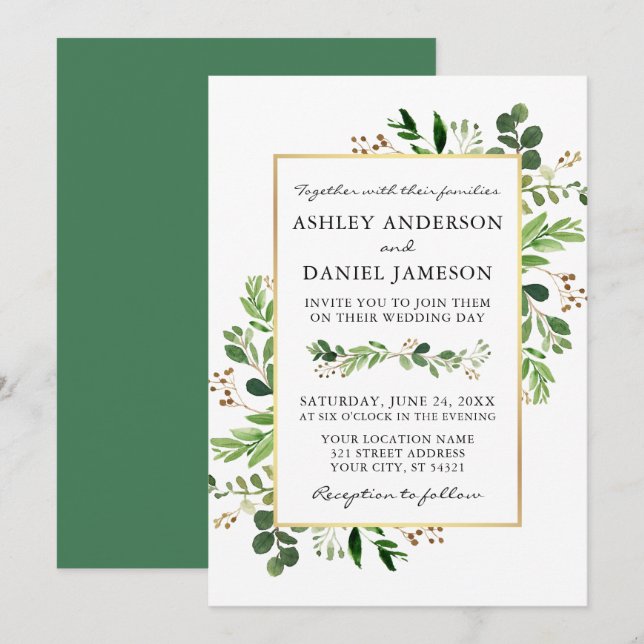 Invitación Boda de oro Eucalyptus (Anverso / Reverso)