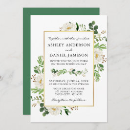 Invitación Boda de oro Floral blanca de color de agua verde