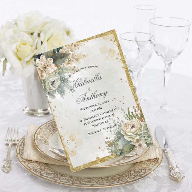 Invitación Boda de oro floral verde (Subido por el creador)