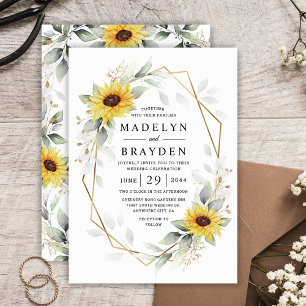 Invitación Boda de oro geométrico elegante de girasol