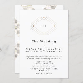 Invitación Boda de oro geométrico moderno de doble monograma